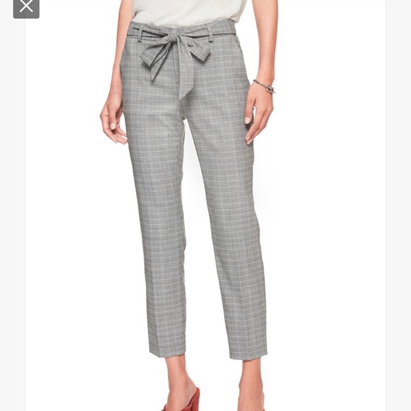 Banana Republic Factory Woman’s Gray Plaid Tie Waist Crop Avery Pants Si… - Picture 1 of 8
